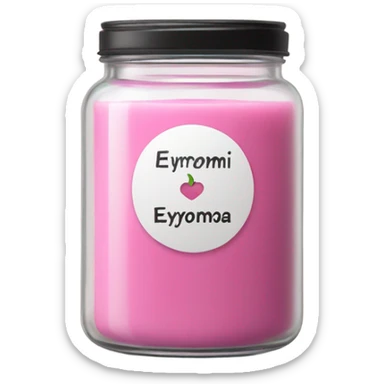 A pink candle in a jar with a white sticker and the inscription eryomina candle sticker