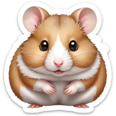 Cinematic Cute Brown and White Banded Hamster Portrait Emoji, Head tilted playfully and inquisitively, showcasing a fluffy fur with playful brown and white banded patterns, round, sparkling dark eyes filled with curiosity, Simplified yet irresistibly adorable features, highly detailed, glowing with a warm, friendly glow, high shine, affectionate and lively, stylized with a touch of whimsy, bright and endearing, soft glowing outline, capturing the essence of a mischievous yet loving hamster, so playful it feels like it could dash out of the screen and into your arms! sticker