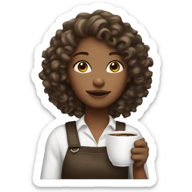 A girl with darkblonde curly hair holding a cup of coffee sticker