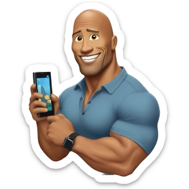 dwayne johnson with a mobile phone sticker