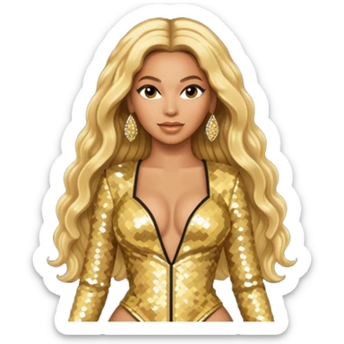 Beyonce with long blonde hair, gold sequin tour outfit  sticker