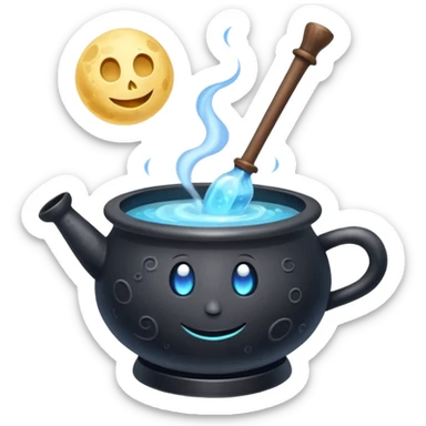 alchemy mage character stirring potion cauldron shaped like the moon sticker
