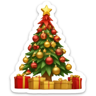 Red and gold Christmas tree with presents  sticker