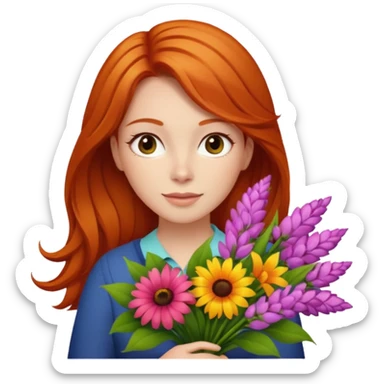 ginger hair woman with big bouquet of flowers sticker