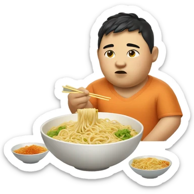 fat chinese boy eating noodles sticker