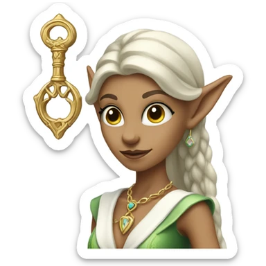 an elf woman login holding a big key sticker