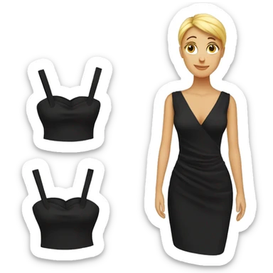 a black dress with a measuring tape wrapped around it sticker