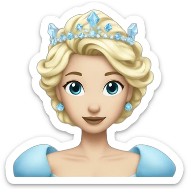 snow princess blonde hair ice crown blue gown sticker
