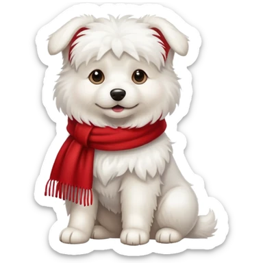 White fluffy dog wearing a red scarf sticker