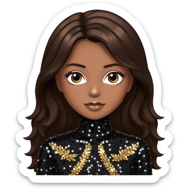 Terry Ellis from En Vogue with long dark brown hair, black sequin outfit sticker