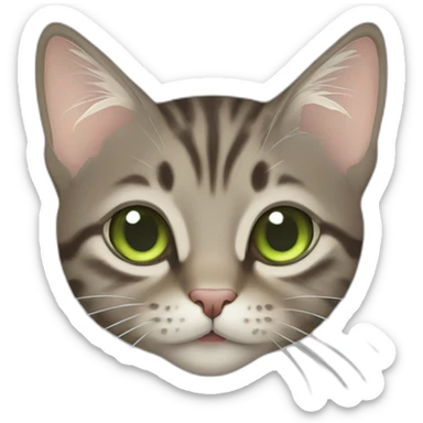 Grey brown tabby cat Green eyes, beige mouth sticker