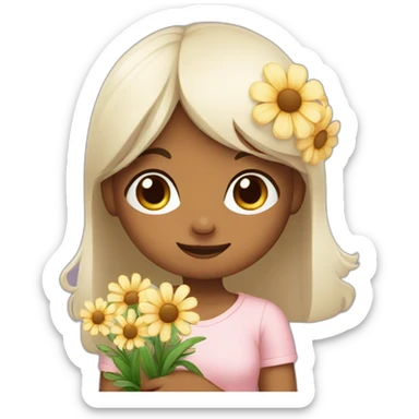Cute girl saying sorry with flowers  sticker
