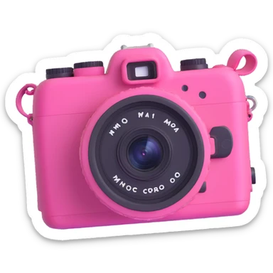 a pink camera with photos floating around it sticker