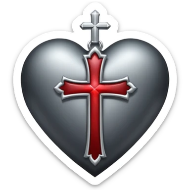 gothic heart with silver cross and dark shading sticker