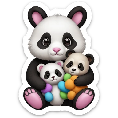 Cute bunny or panda and teddy with colourful magical background  sticker