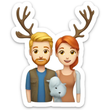 Mom red hair and dad blond and son blond with deer toy sticker
