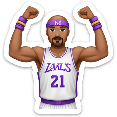 Karl Malone style basketball player with two large wristbands, goatee, and large muscles.  sticker
