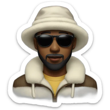 White tyler the creator with ushanka hat, sunglasses and black beard sticker