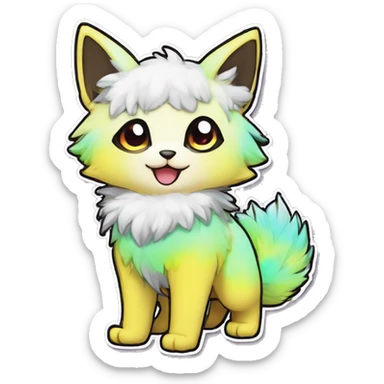 Anthro Fluffy Cool Cute Magical Elemental Shiny Colorful Neon Vibrant Colors Sparkle Kemono-style Chibi Fantasy-Animal-Fakémon-Pokémon-Hybrid Fur Sona Aesthetic Full Body Sticker sticker