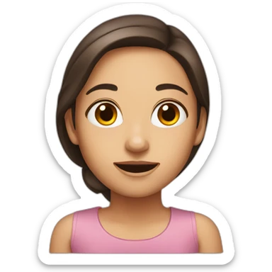 brunette girl with a very big left ear sticker