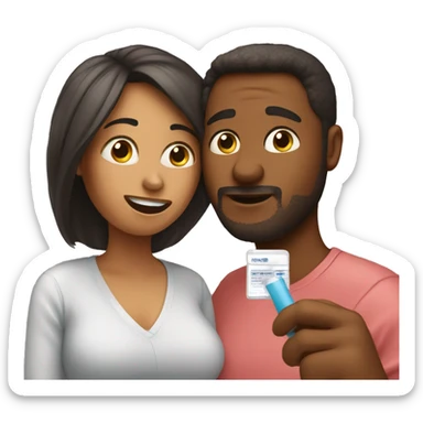 couple looking at pregnancy test sticker