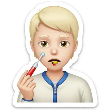 persona enferma con un termometro en la boca  pero que no tenga ropa de enferma y con una cara mas enferma sticker