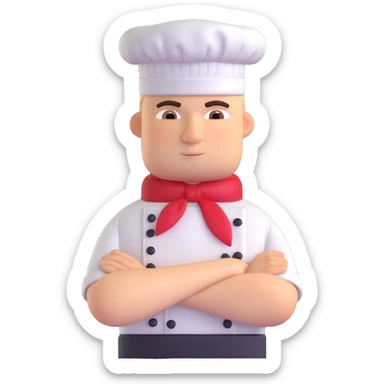 chef in uniform, arms crossed, stern expression, drill sergeant vibe sticker