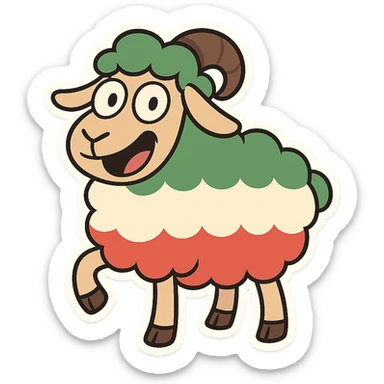 cartoon sticker of a happy colorful Kurdish sheep, no flag, no text, suitable for WhatsApp and Instagram, transparent background sticker