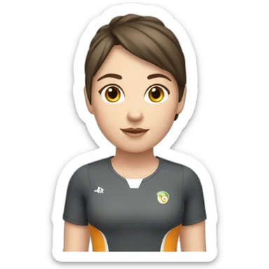 A white girl with brune hair and a fringe in a sport outfit sticker