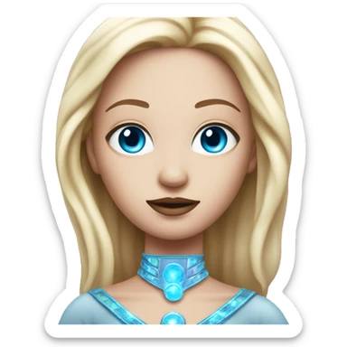 andromedan pink diva with thin face long blonde hair and blue eyes third eye glowing sticker