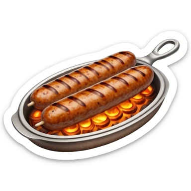 Cinematic Realistic Cevapi Dish Emoji, depicted as small, grilled minced meat sausages with a charred exterior rendered with lifelike textures and warm, savory lighting. sticker