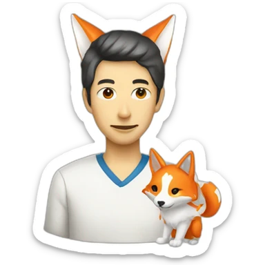 Programmer with Japanese kitsune mask sticker