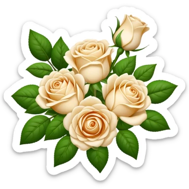 bouquet Cream Tea Rose, luxuriant, leaf, bud sticker