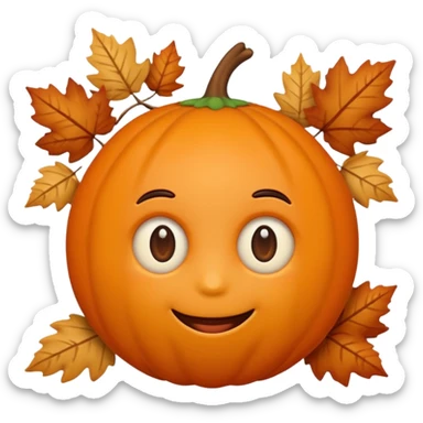 A cute 3D emoji autumn leaves around it, cozy fall colors (orange, brown, beige), playful and modern style, glossy finish, minimalistic but expressive, symbolizing a Fall Reading Challenge. sticker