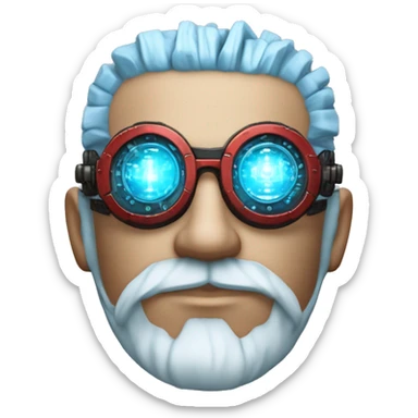  Short light blue haired male cyborg head with light blue beard, red steampunk goggles and circuits sticker