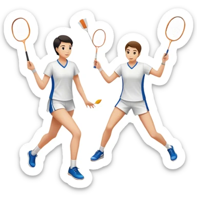 two players playing badminton in badminton court sticker