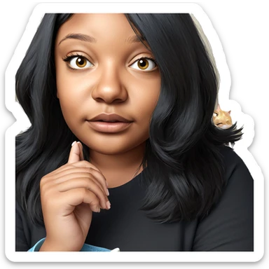 realistic girl with cat sticker