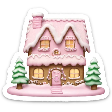 snowy pale pink gingerbread house christmas sticker