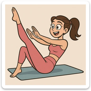 brunette girl in pink leggings and top, pilates exercise, dynamic movement, healthy lifestyle vibe sticker