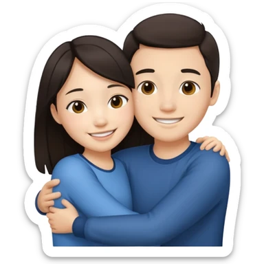 Asian girl hugging white brunette boy sticker