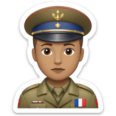 A photorealistic serious soldier with the French flag on his clothes sticker