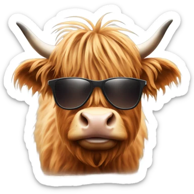 highland cow with sunglasses  sticker