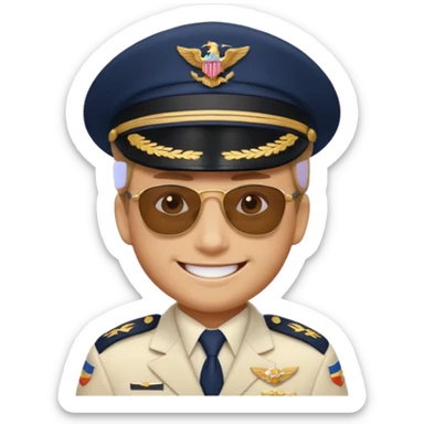 Slack-style emoji of a pilot wearing a navy captain hat going on a vacation sticker