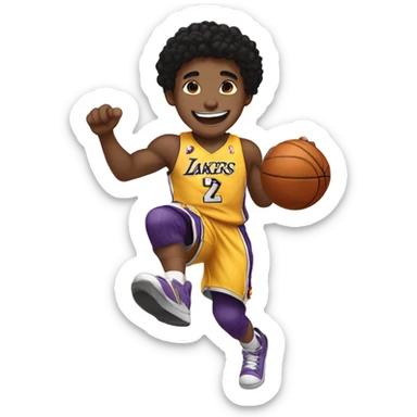 smiling boy with black hair dunking in Lakers uniform  sticker