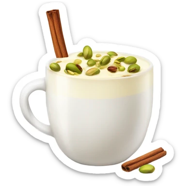 Milk in a mug with cinnamon and pistachio ontop sticker