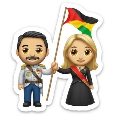 un couple franco-portugais qui tiens un grand drapeau Allemand  sticker