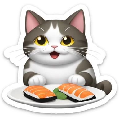 Cat cat eating sushi on a train sticker