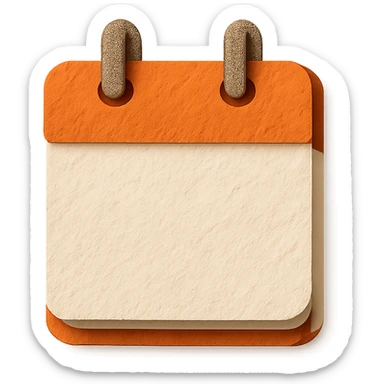 orange and white calendar in paper-craft style, layered paper pages, shadow effect sticker