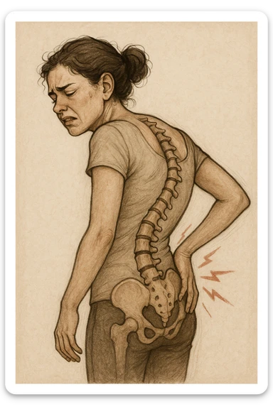 Donna con scoliosi dolorante perchè non ha mobilità a causa di essa sticker