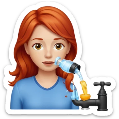red-haired woman drinking water from the tap apple style emoji sticker